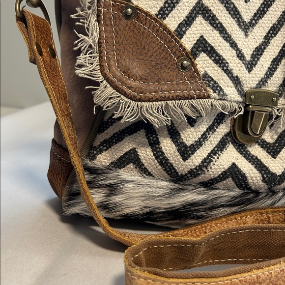 Myra Boho Leather Canvas Crossbody Bag - Picture 2 of 15